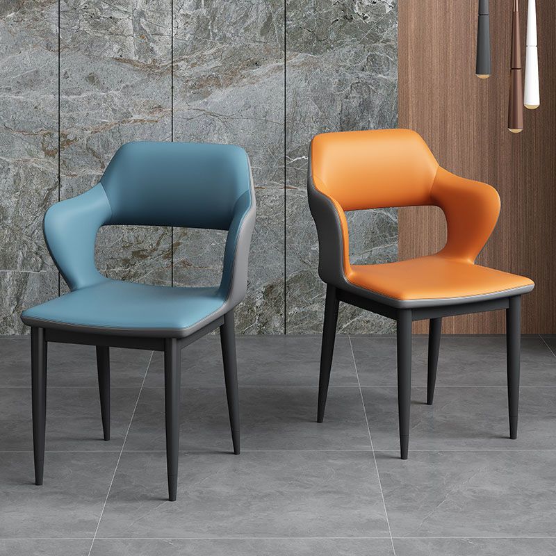 Industrial Style Arm Dining Chair Faux Leather Open Back Dining Chair for Living Room