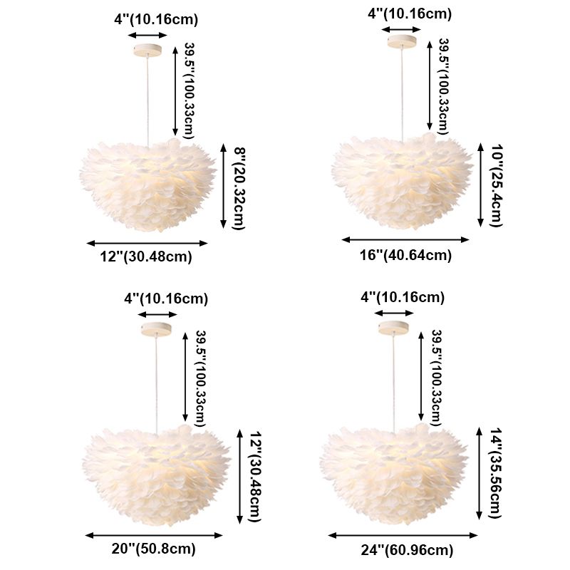 Modern Style Feather Hanging Lights White Simple Hanging Lamp Kit for Living Room