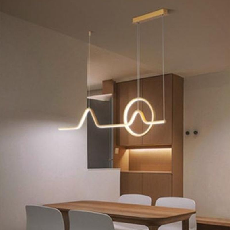 Linear Shape Chandelier Lighting Modern Style Metal 1 Light Island Lamp in Gold/Black