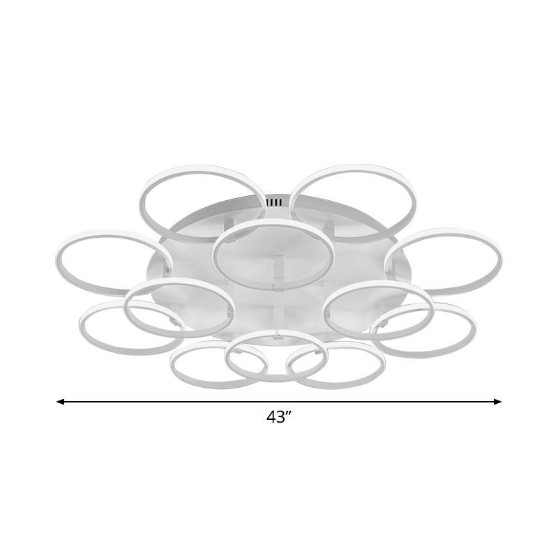 Multi Ring Semi Flush Light Minimalist Acrylic 3/9/12 Lights White Semi Flush Ceiling Light for Living Room