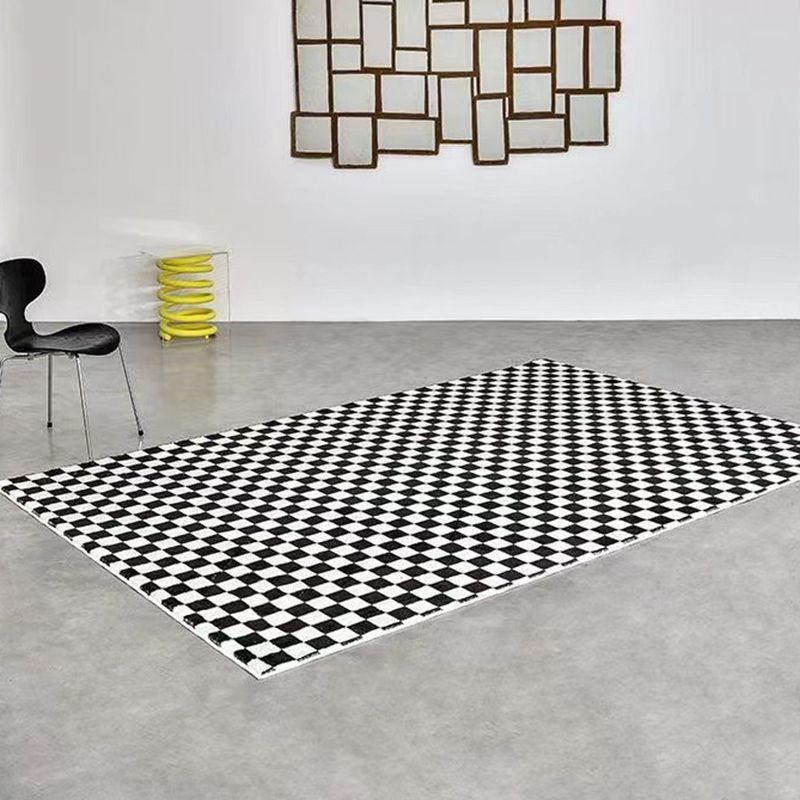 Green Chessboard Print Rug Polyester Simple Rug Washabe Rug for Living Room