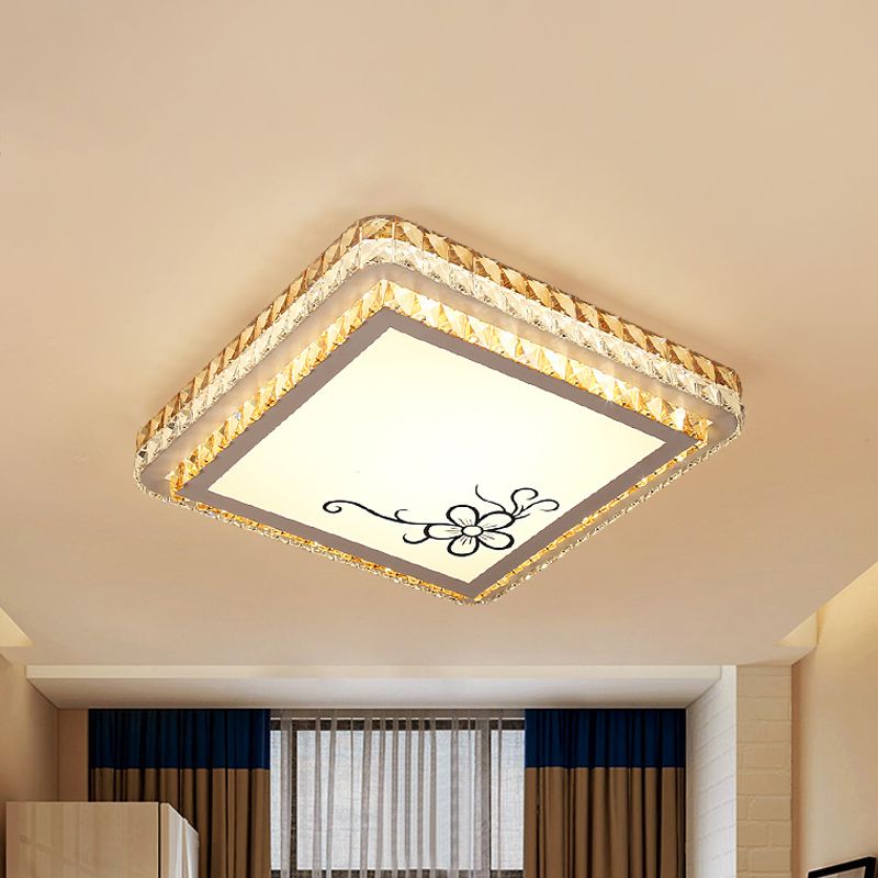 Clear Crystal Inserted Square Flushmount Simple Bedroom LED Flush Mount Ceiling Light