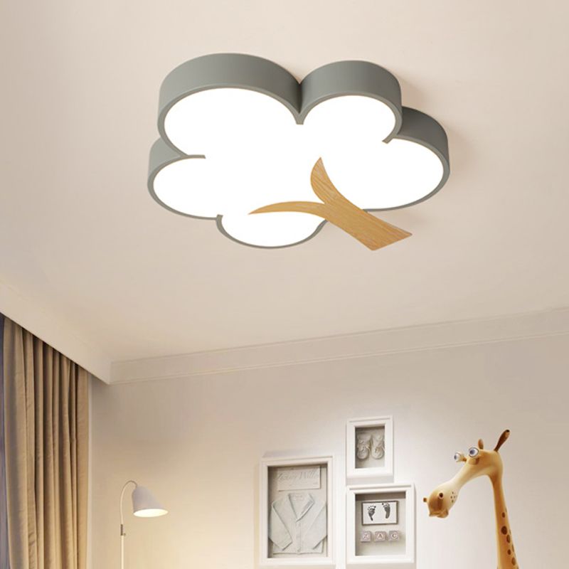 Grey/Green Tree Ceiling Flush Contemporary Acrylic LED Flush Mount Light Fixture for Bedroom