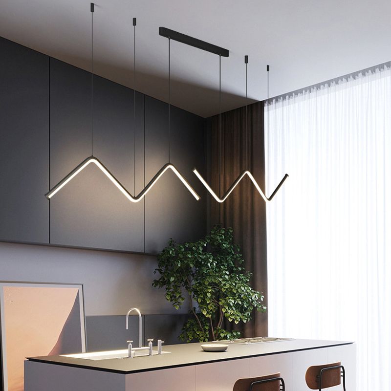 Linear Shape Chandelier Lighting Modern Style Metal 2 Lights Pendant Light in Gold/Black