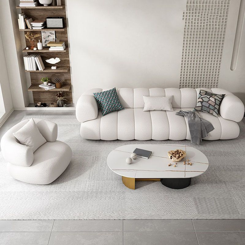 Scandinavian Fabric Sofa Biscuit Back Tuxedo Arm Sofa in White