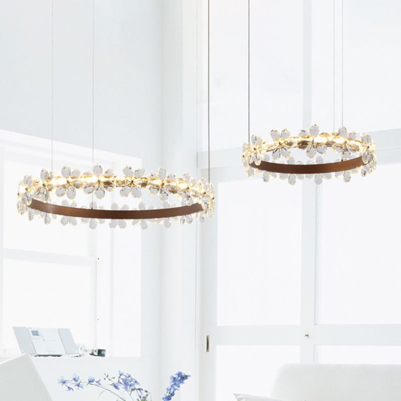 Garland Shape Crystal Chandelier Light Contemporary 2/3 Lights Coffee Led Hanging Pendant Lamp in White/Warm Light