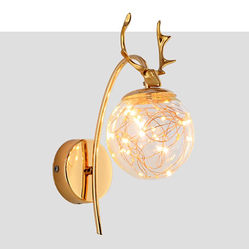Nordic Style Iron Wall Light Ball Shape LED Wall Lamp with Glass Shade for Bedroom