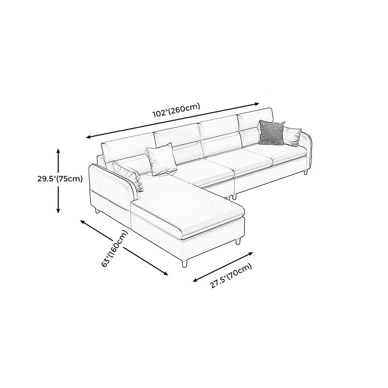 Stain Resistan Faux Leather Square Arm Sectional with Pillowed Back Cushions for Apartment