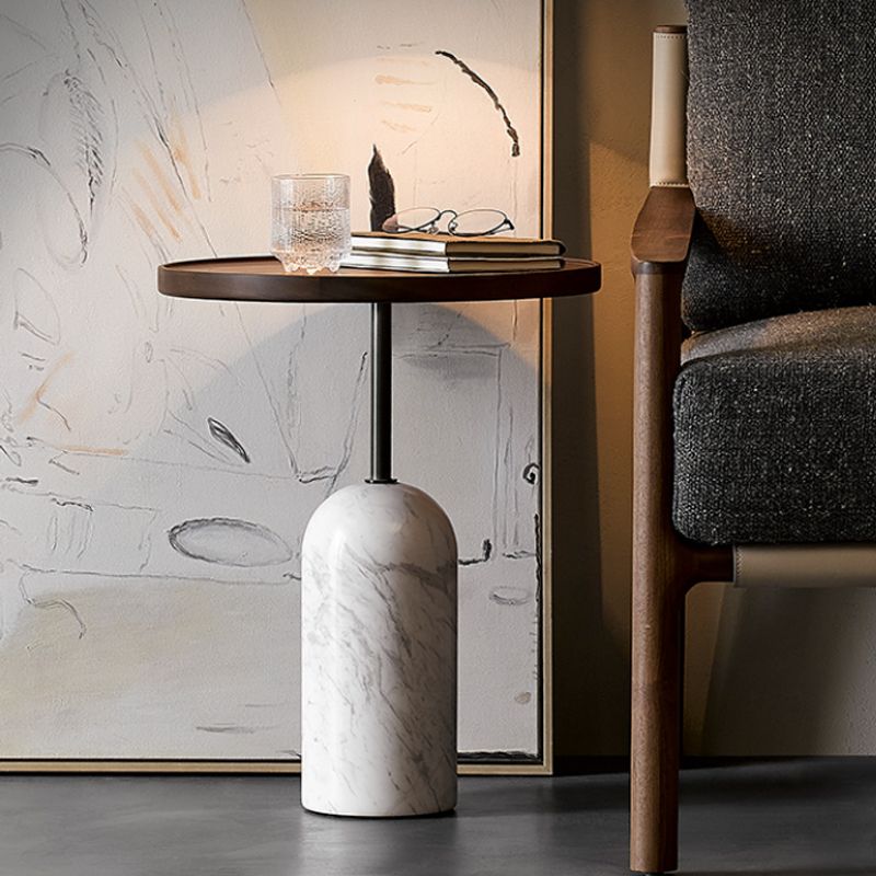 Modern Accent Side Table Sofa Round Pedestal Marble Living Room Corner Table