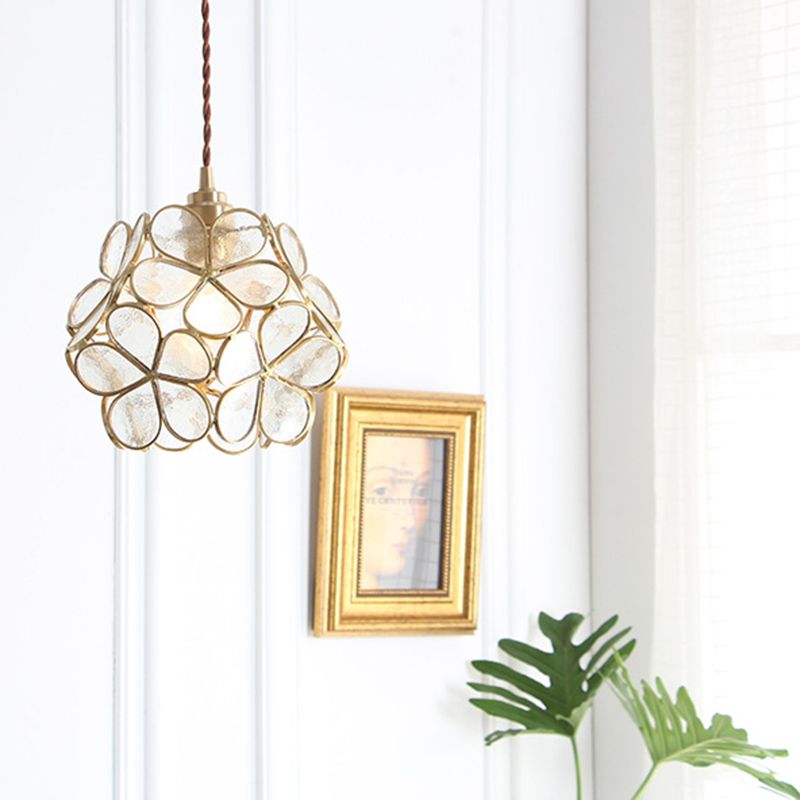 Brass Glass Petals Hanging Light 8.6" Wide Colonial Style Mini Suspension Lighting Fixture