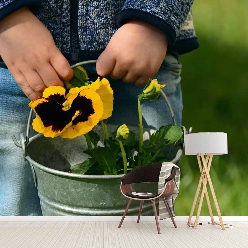 Customized Pansy Wall Mural Environment Friendly Wallpaper for Guest Room