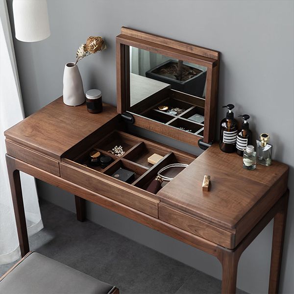 3 Drawer Mid-Century Modern Flip-Top Vanity Dressing Table for Home