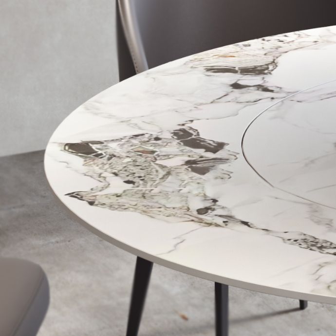 Modern Grey Steel Dinette Set 1/4/5/7 Pieces Round Sintered Stone Top Dining Table Set