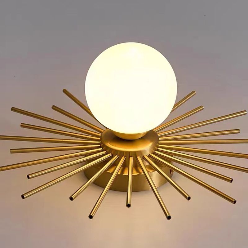 1-Light Globe Flush Ceiling Lights Modern Glass Flush Mount in Gold