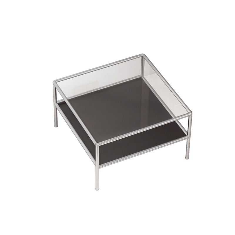 Modern 4 Legs Coffee Table Square Cocktail Table in Brown/Transparent