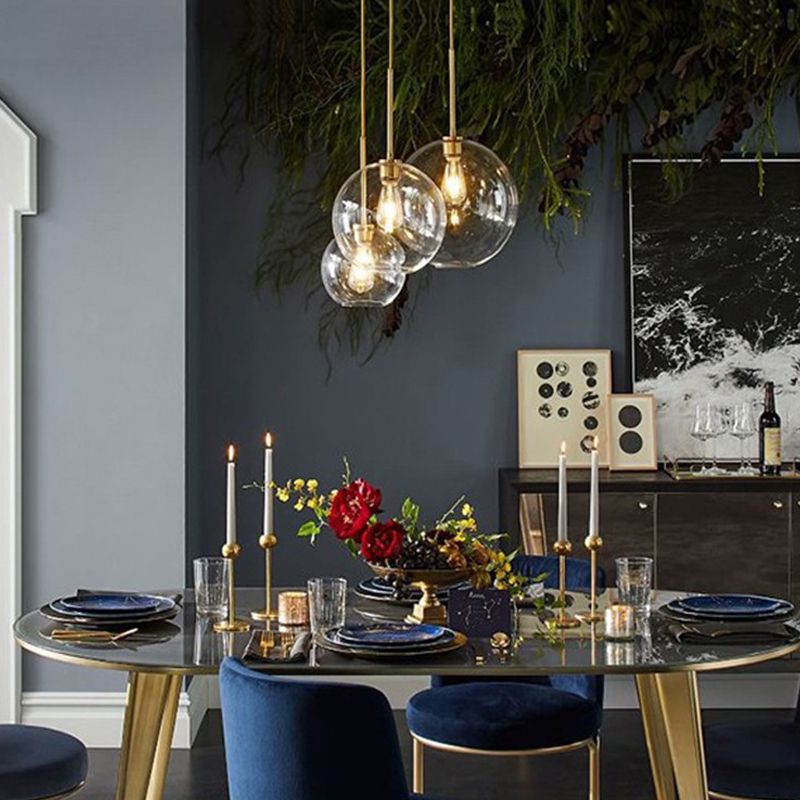 Glass Globe Pendant Light in Modern Artistic Style Electroplate Iron Hanging Lamp
