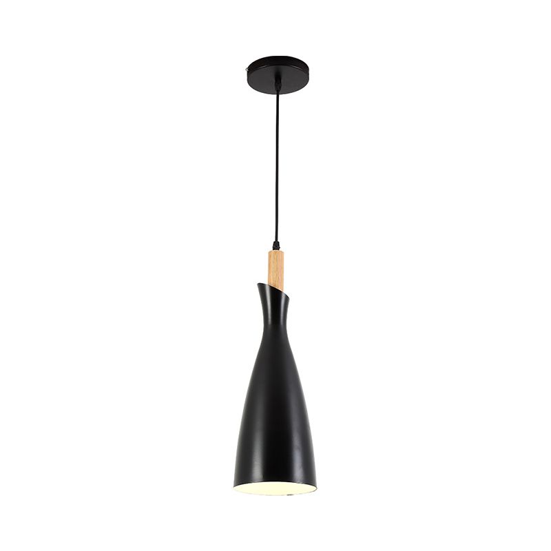 Tapered Kitchen Hanging Pendant Light Metal 1 Head Minimalist Down Lighting in Black/White/Grey