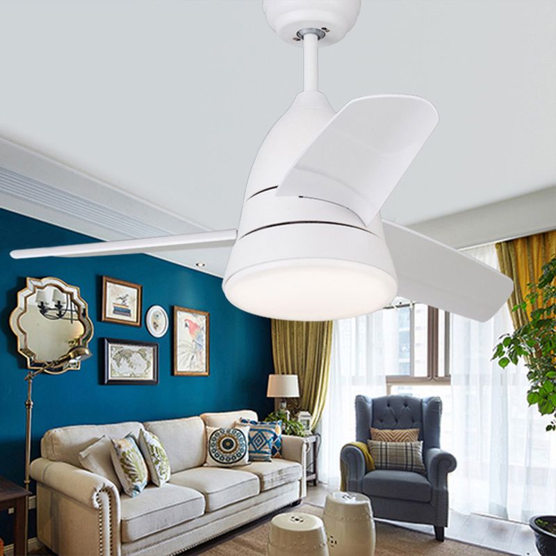 Lámpara de ventilador de techo de círculo de metal niños 1 claro negro/blanco/rosa 3 cuchillas Luz de semi descarga para sala de estar, 36 "de ancho