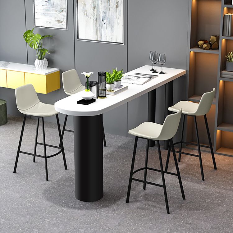 Contemporary White Bar Table Set 1/3/5 Pcs Stone Top Bar Table and Leather Stools