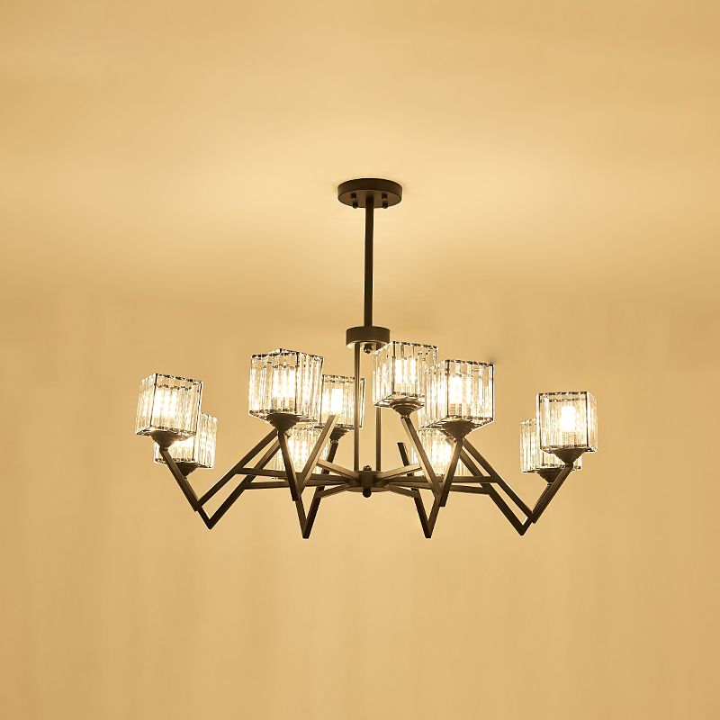 12 luci a blocco cristallo semifulco modernismo modernismo nero soggiorno lampada a soffitto con braccio a V