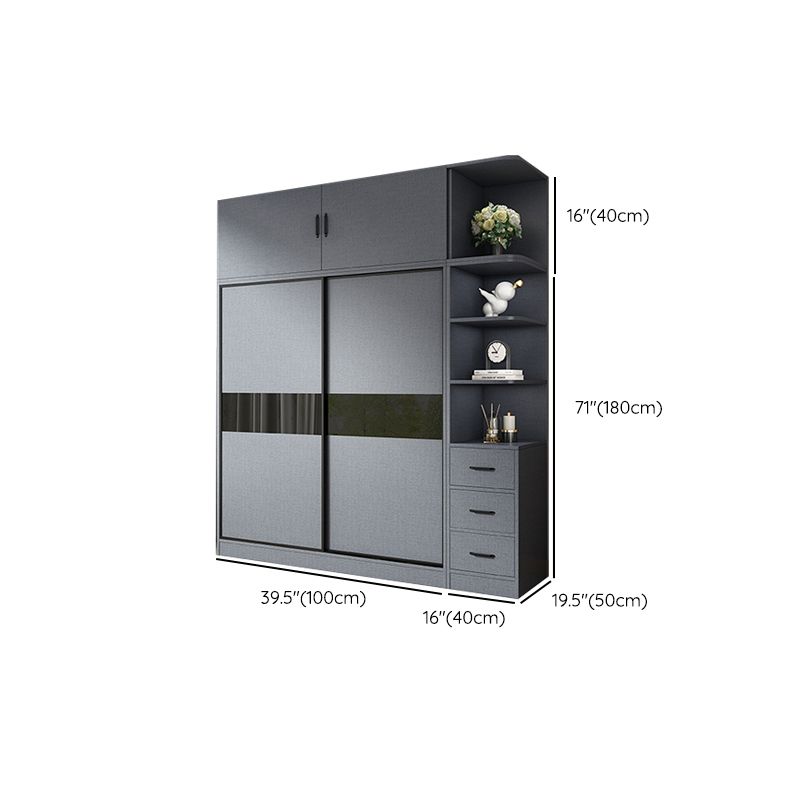 Modern Grey Wardrobe Cabinet Engineered Wood Wardrobe with Garment Rod