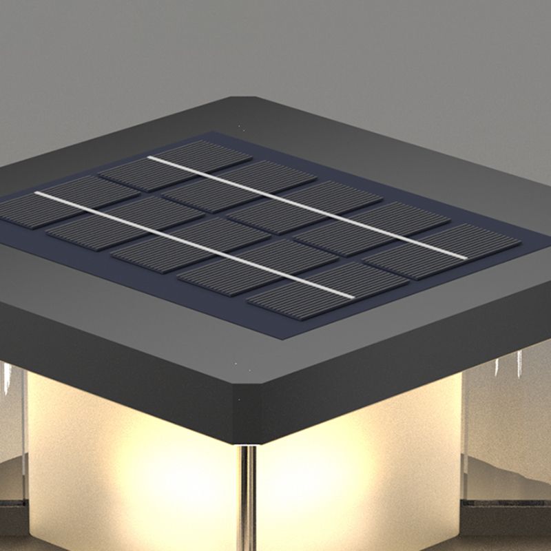 Square Shape Metal Outdoor Lamp Modern Style 1 Light Solar Pillar Light in Black