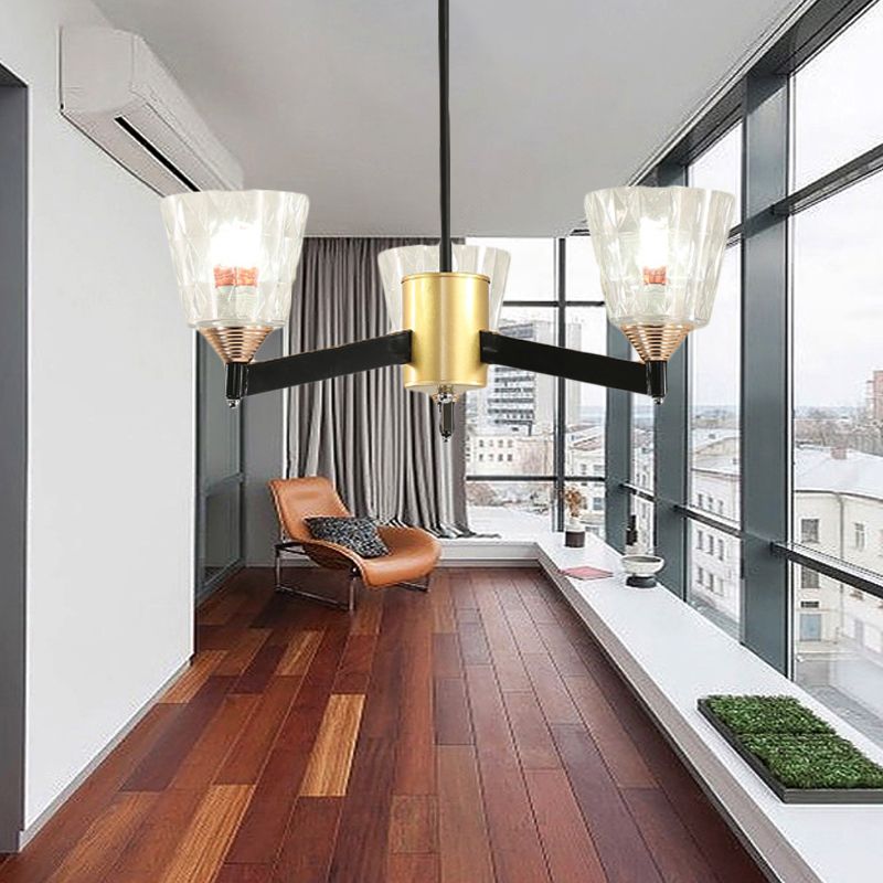 Lámpara de lámpara de cono negro modernismo vidrio de celosía 3/6/8 luces colgantes de techo