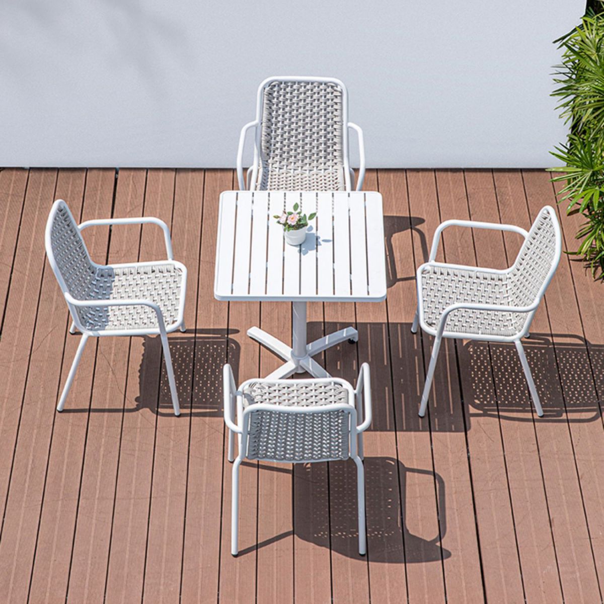 Modern Patio Dining Table Set 1/3/4/5 Pcs White Metal Frame Bistro Table and Chairs