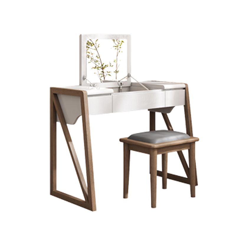 Modern Natural Make-up Vanity Wood Flip-Top Dressing Table with 2 Storage Drawers