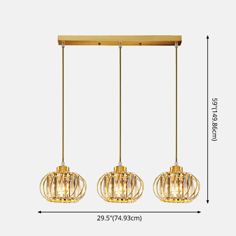 Brass Globe Pendant Light Modern Style Crystal Hanging Ceiling Lantern for Diner