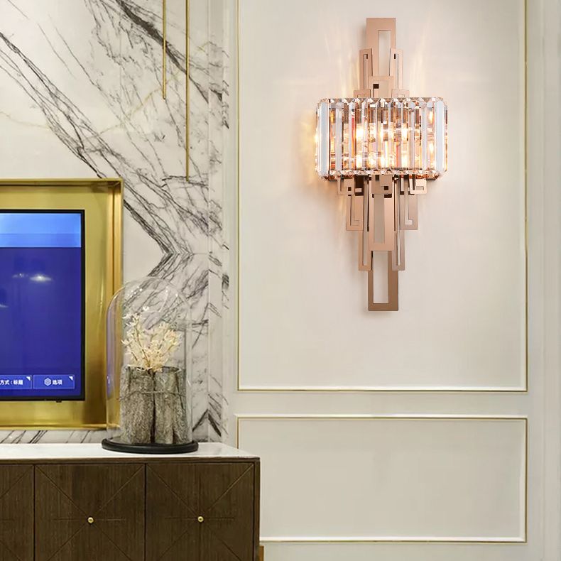 Disconce da parete a 2 luci oro nella moderna lampada da parete in metallo elettroplato in stile creativo con tonalità di cristallo