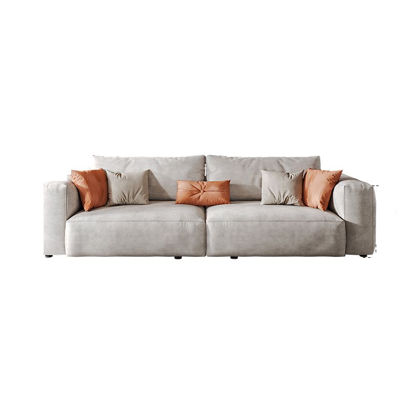 Faux Leather Square Arm Sofa with Chaise Modern Loose Back Sofa in Gray