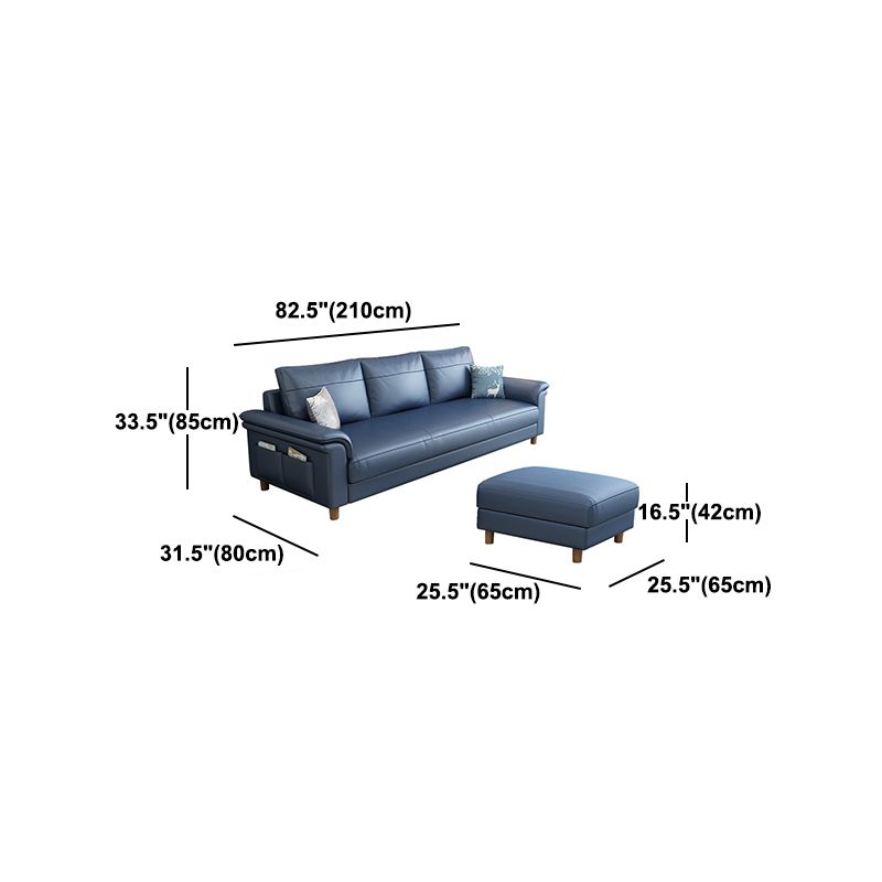Scandinavian Dark Blue Faux Leather Pillow Top Arm Sofa/Sectionals with Wear-Resistant