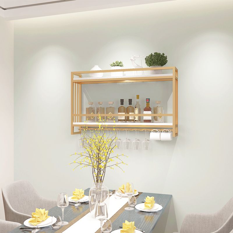 Metal Wall Mounted Wine Bottle & Glass Rack Glam Wine Rack with Stemware Holder