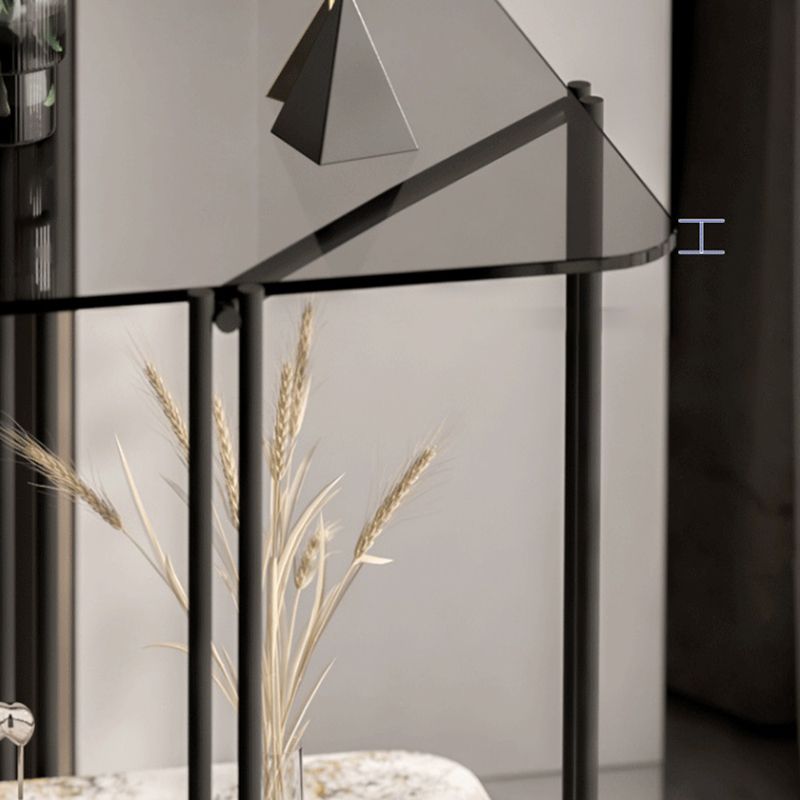Modernistic Glass Top Square End Table 23.7" Tall Side Table with Shelf