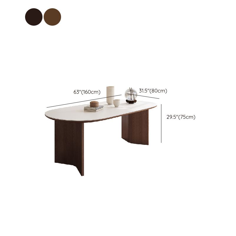 Modern Oval Table Sintered Stone Table with Wooden Legs for Home