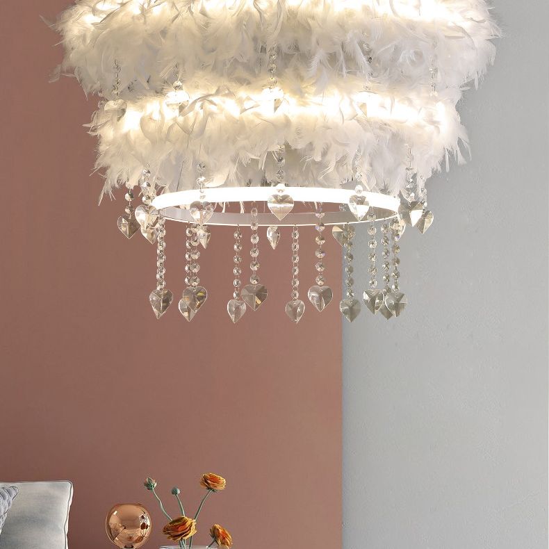 Taps toelopende veren kroonluchter hanger Noordse led hangende lamp met kristallen decor voor eetkamer