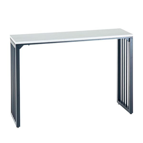 Rectangle Bar Dining Table White Faux Marble Top Bar Height Table with Sled Base