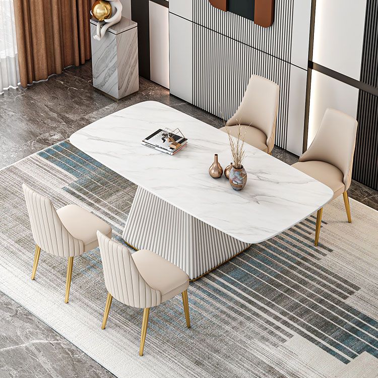 Glamouröser Esszimmer Set mit † Rechteck gesinterte Steindecke und Sockel Basis Essmöbel