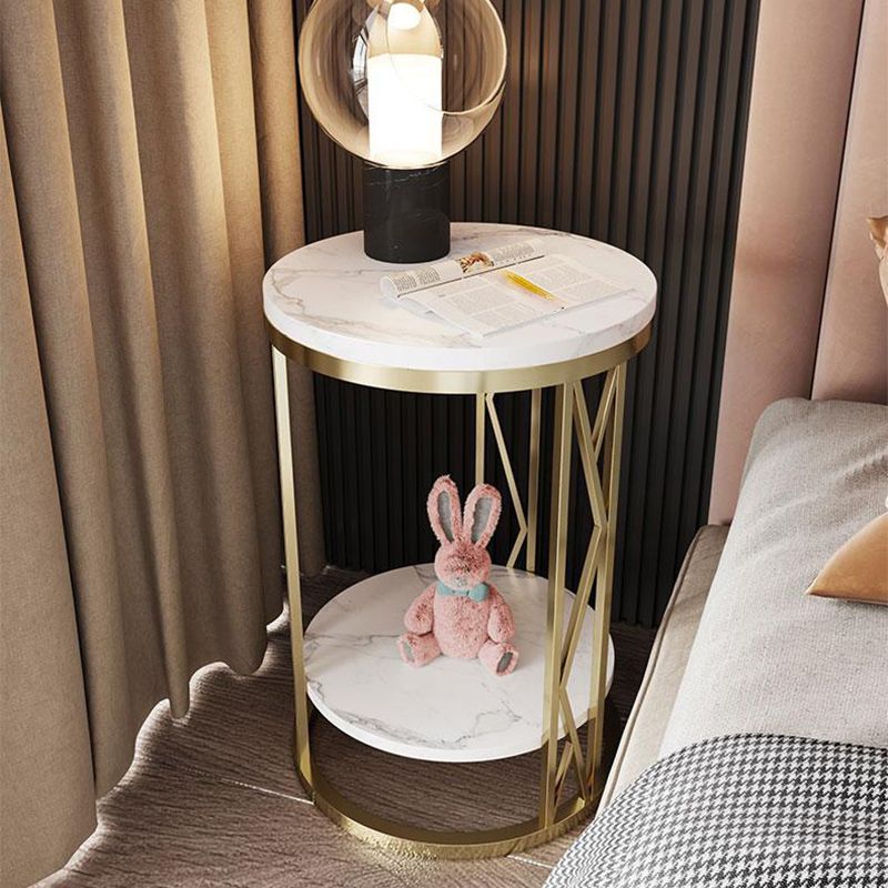 12.65-inch Tall 1-Shelf Contemporary Nightstand Stone Top Nightstand in White/Black