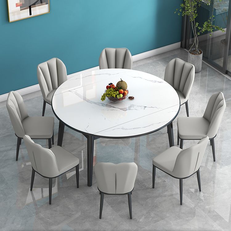 Tavolo da pranzo in pietra sinterizzato in stile moderno tavolo a goccia rotonda con base di legno