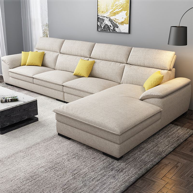 Contemporary Linen Right Hand Facing Sectional Pillow Top Arm Sofa and Chaise