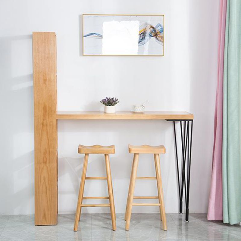 Modern Solid Wood Bar Dining Table Rectangle Bar Table with Storage Shelf