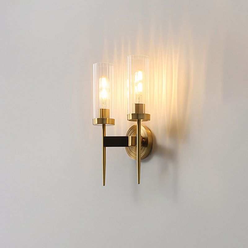 Modern Simple Style Half Cylinder Shade Wall Sconce Glass Multi Lights Sconces in Gold Finish
