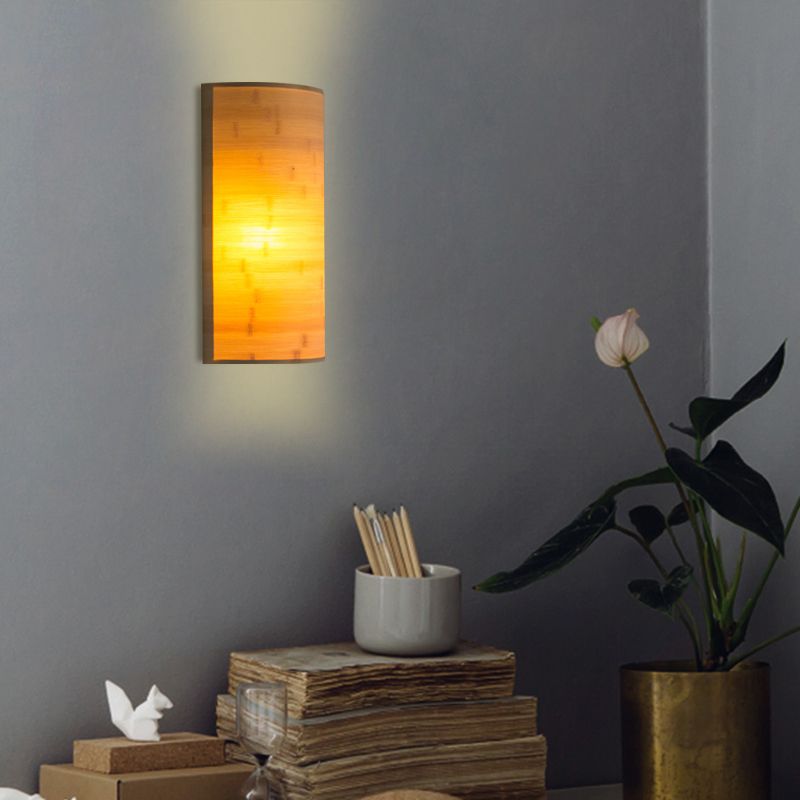 Bamboo Semicylinder Sconce Light Modern 2 Bulbs Wall Lighting Fixture in Wood for Living Room