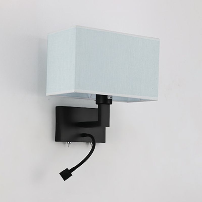 Metal Wall Sconce Rectangle Shape Modern Wall Light with Fabric Shade for Study