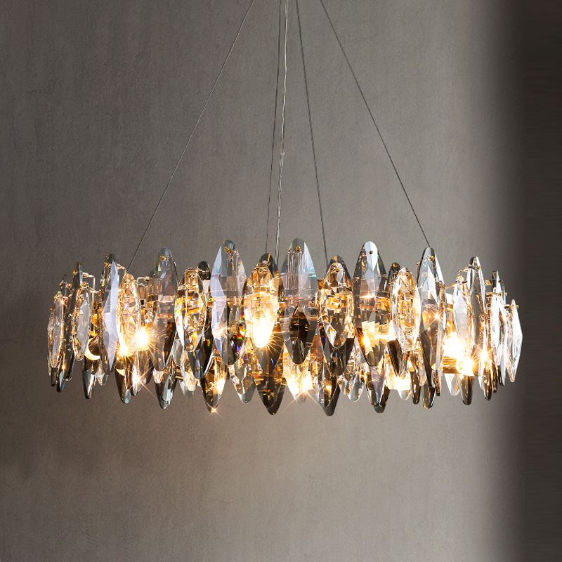 Ring Shape Crystal Chandelier Modern Iron Down Lighting Pendant for Study