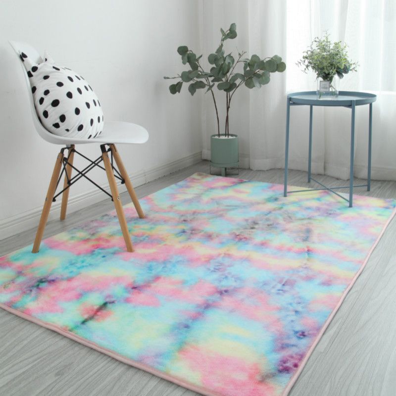 Chic Space Dye Rug Multi Colored Casual Rug Faux Wool Anti-Slip Pet Friendly Machine Washable Carpet for Living Room