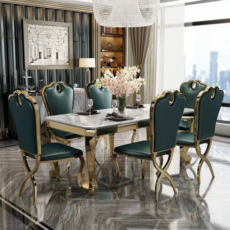 Rectangle Shape Luxury Style Dining Table Marble Fixed Table for Kitchen