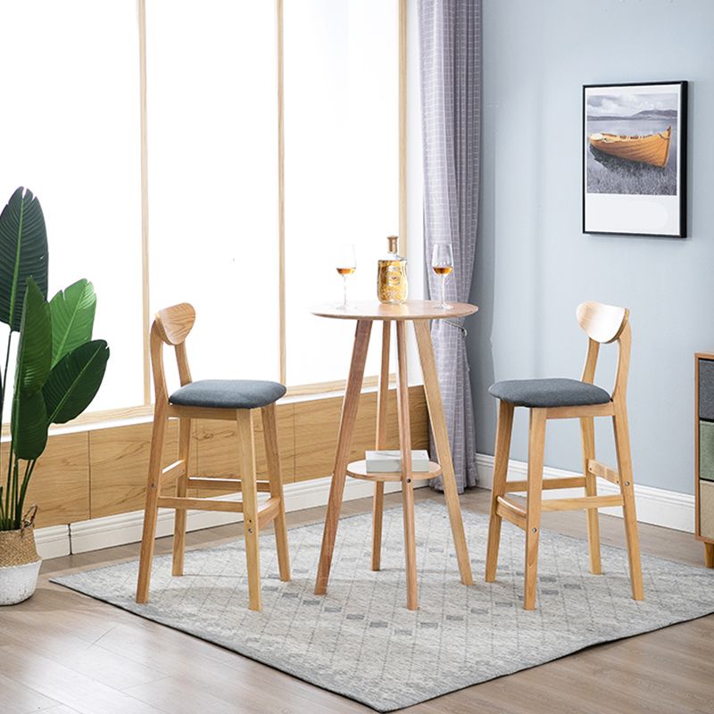 Modern Dessert Shop Oak Wood Stool Matte Finish Upholstered Bar Stools